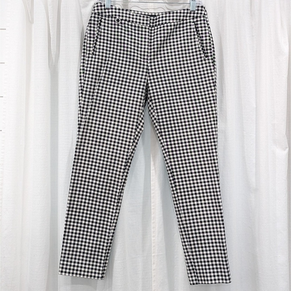 Adrianna Papell Ankle Pant Sz 8 Kate Fit Black White Gingham Check Preppy Office - Picture 1 of 9